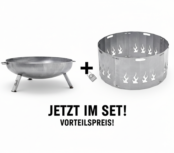 Favilla BOMBE BASIC Feuerschale 79 cm + Funkenschutz Flamme Set