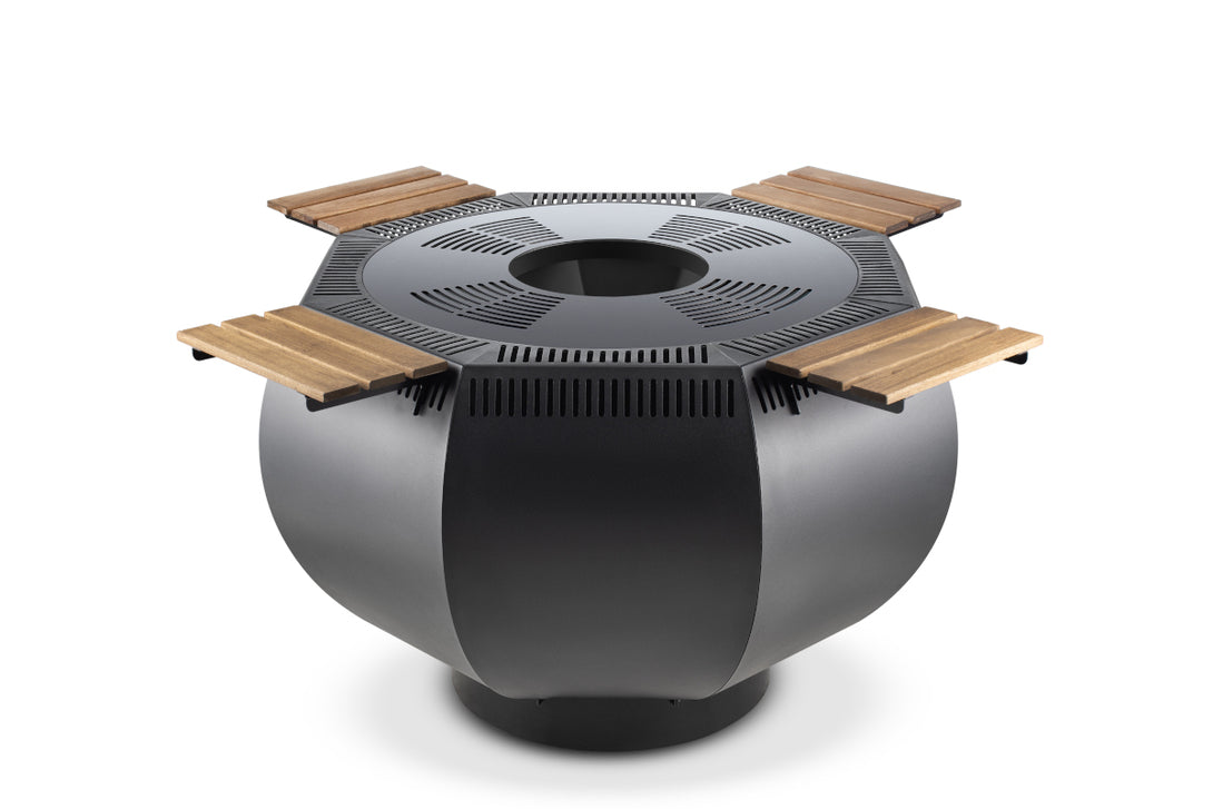 Favilla WOX Feuerschale mit Grillring & Grillplatte - Schwarz 1150×1150×800 mm für perfekte Outdoor-Grillabende