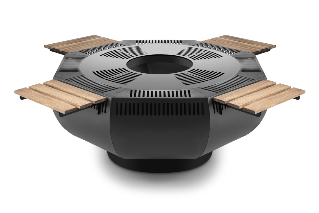 Favilla WOX Feuerschale mit Grillring & Grillplatte - Schwarz pulverbeschichtet 115×115×50 cm für perfekte Grillabende