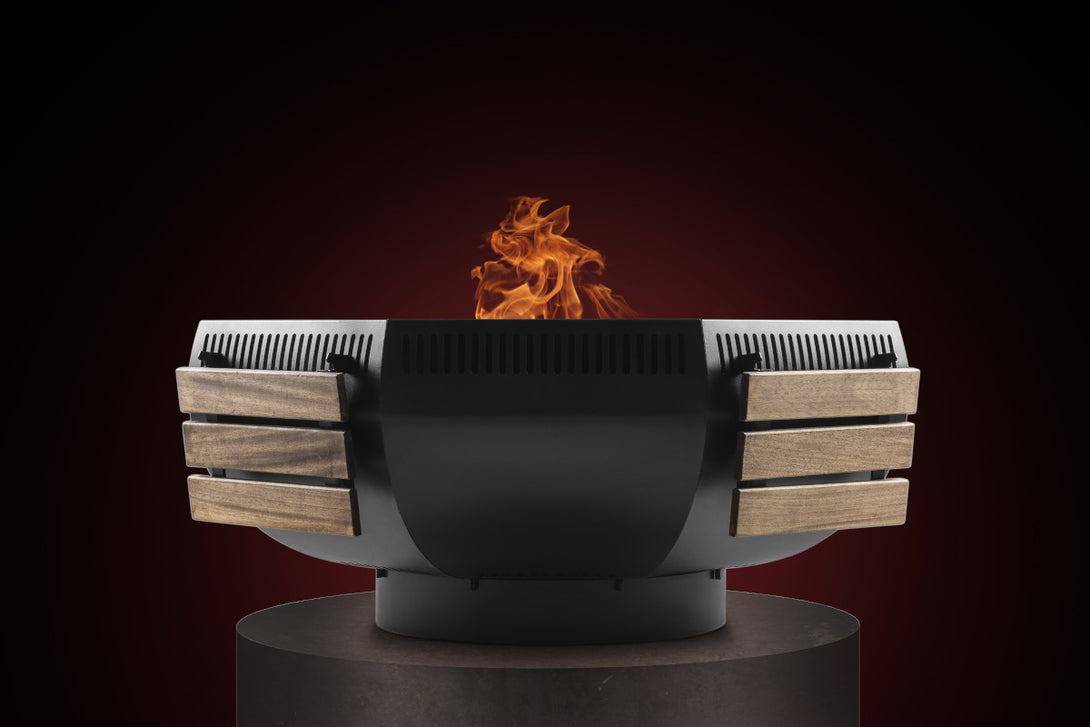 Favilla WOX Feuerstelle mit Grillfunktion & Plancha - Robuste Outdoor-Feuerschale in schwarzer Pulverbeschichtung
