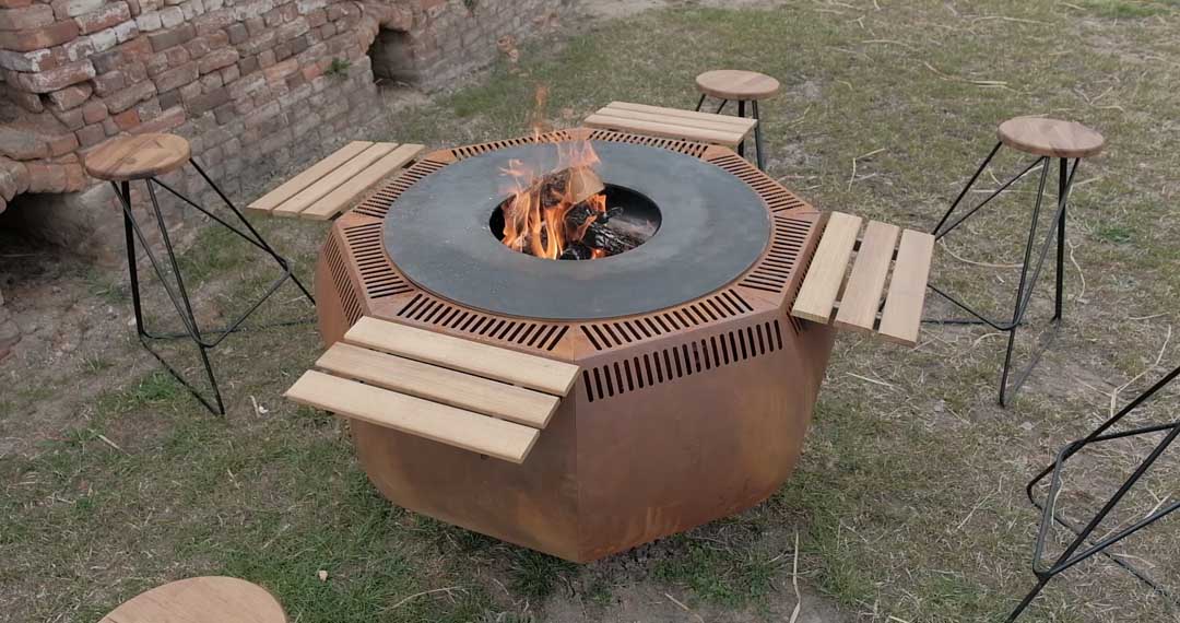 Stylische WOX Feuerschale zum Grillen – Cortenstahl in modernem Design für Terrasse, Garten und Balkon