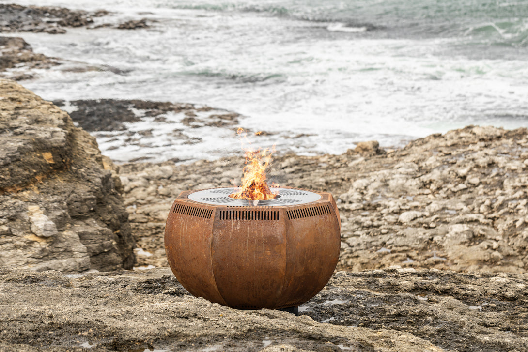 Premium WOX Feuerkorb mit Grill – Robuste Cortenstahl-Feuerschale für Lagerfeuer und Barbecue im Freien