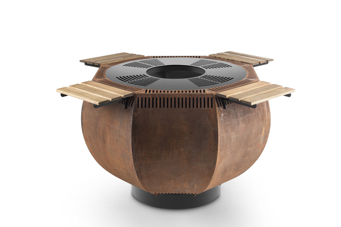 WOX Feuerschale mit Grillring aus Cortenstahl – 1150 x 1150 x 800 mm – Feuerkorb mit Grillfunktion für Garten und Terrasse